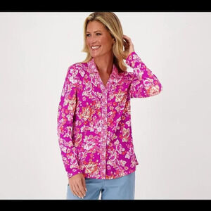 Isaac Mizrahi Live! Mixed Print Button Front Long Sleeve Shirt Size Small
